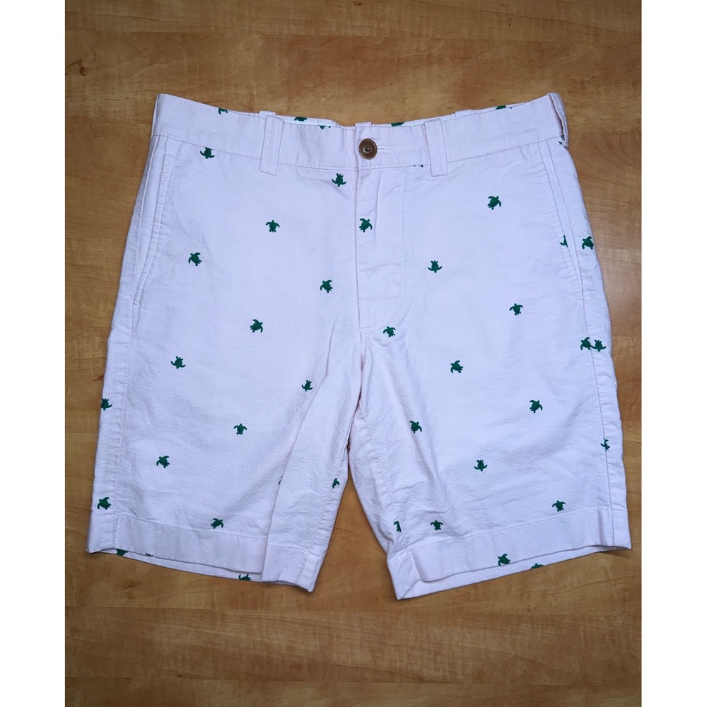 J.Crew Sunwashed Oxford Pink Sea Turtle Embroidered Shorts Mens 29W